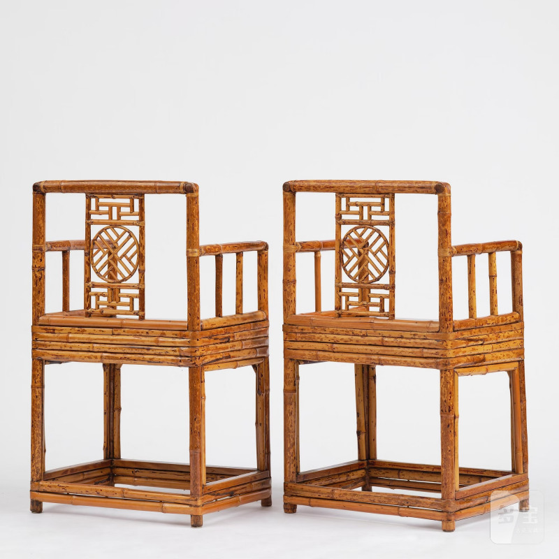 A pair of spotted bamboo arm-chairs, - 图3